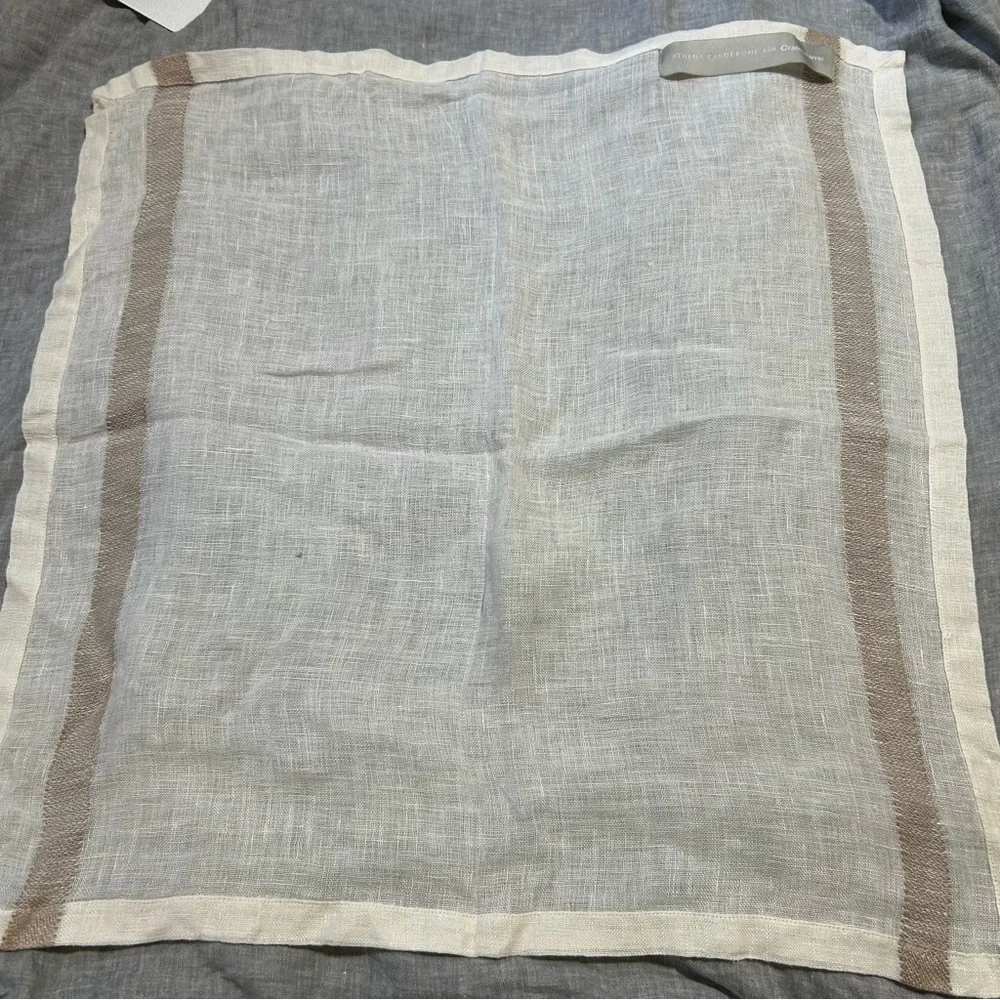 Crate&Barrel Athena Calderone Linen Square Napkins Set of 3 Coastal Beach